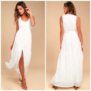 NWT Lulu's Time Well Spent White Embroidered Button Front Maxi Dress Size L